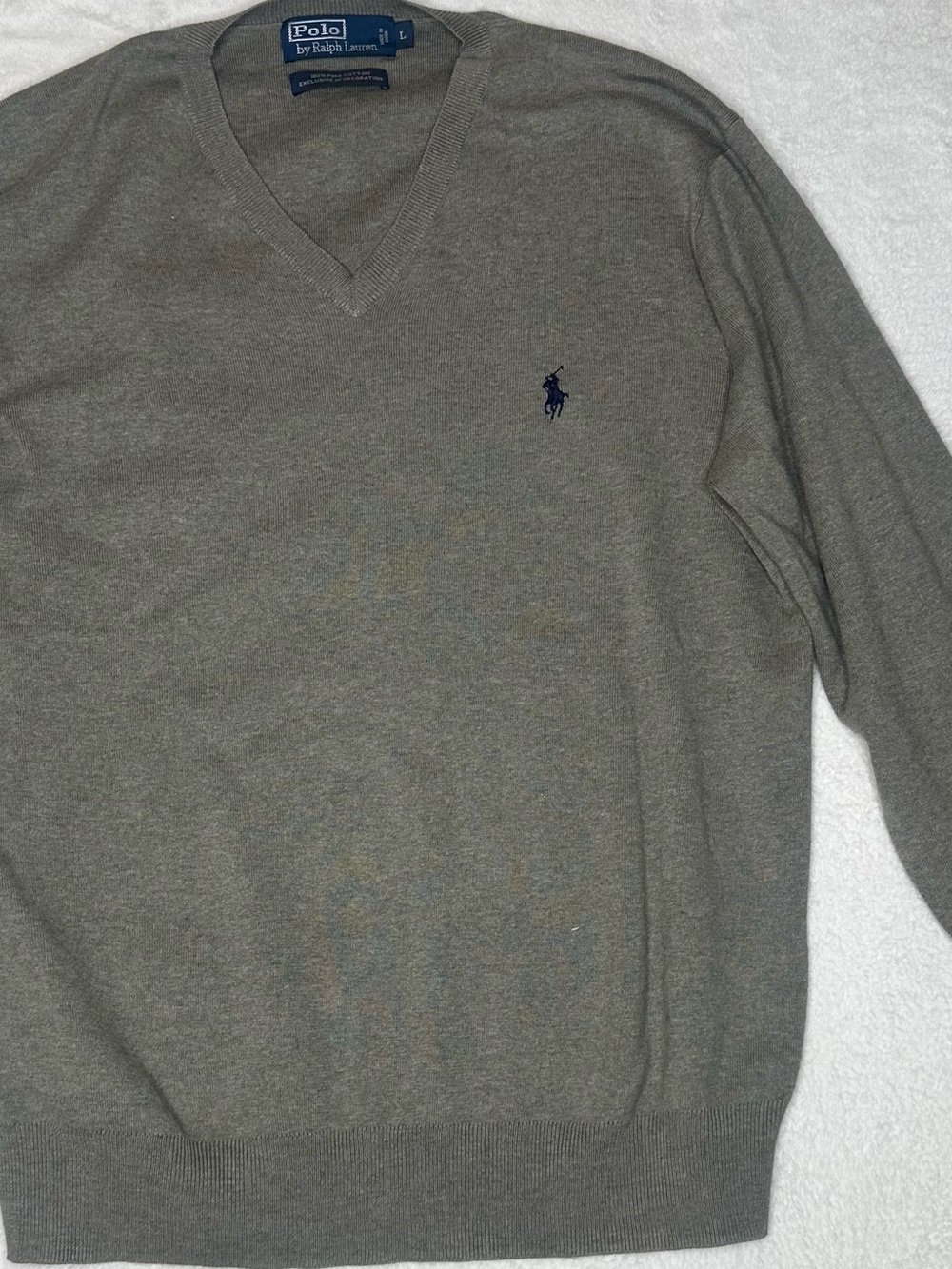 Polo Ralph Lauren Men’s Large L Gray 100% Pima Cotton V-Neck Sweater Pony Logo